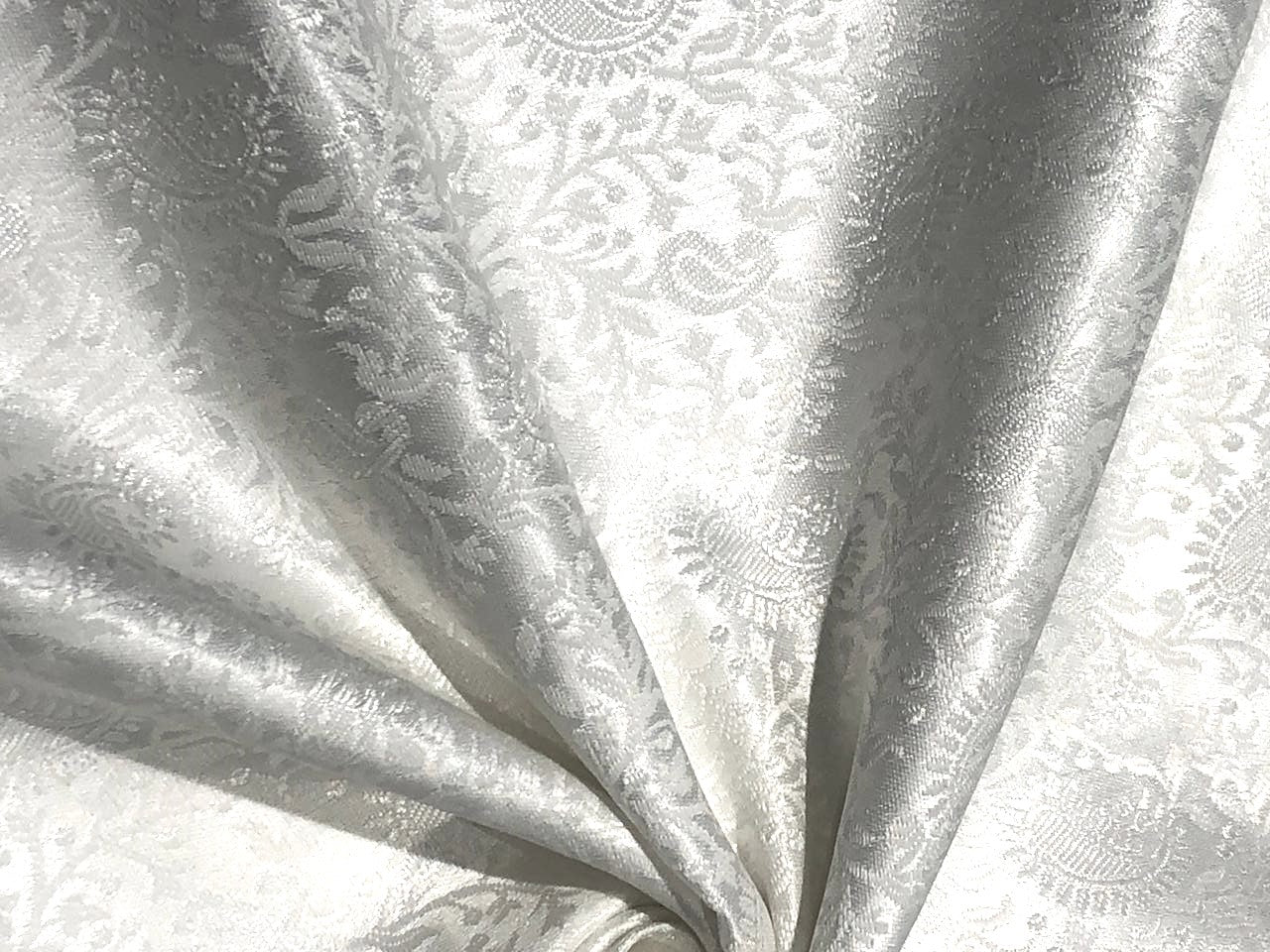 Silk Brocade fabric WHITE SELF  JACQUARD available in 4 DESIGNS GEOMETRIC FLORAL/FLORAL VINE/PAISLEY AND GEOMETRIC TRIANGLES  BRO961