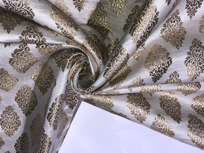 Silk Brocade fabric 44" wide  IVORY WITH METALIC GOLD MOTIF JACQUARD BRO 980 available in 3 designs