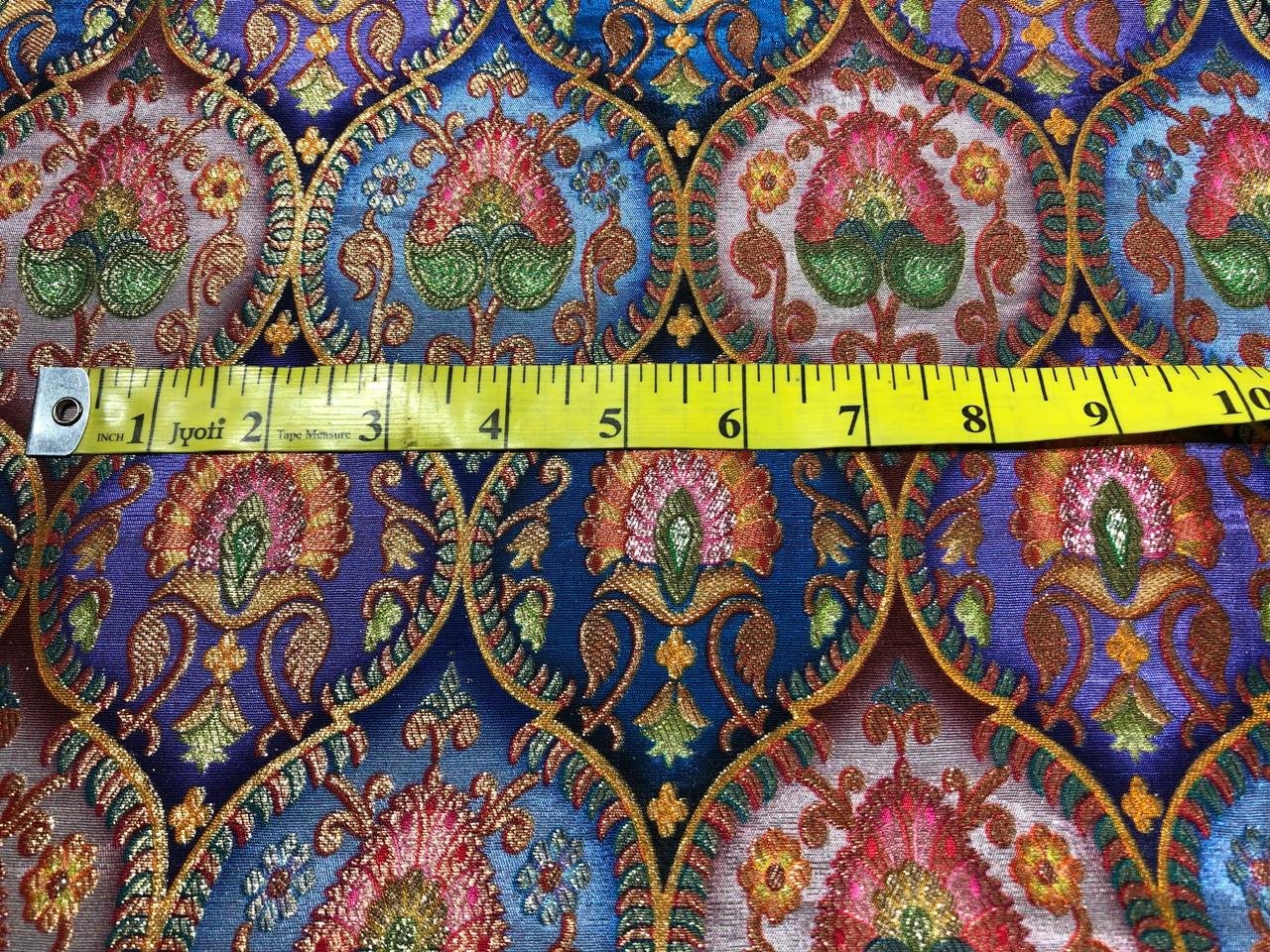 Silk Brocade Fabric beautiful jacquard  in multi colors 44""wide available in 4 color choices shades of greens/shades of blue and pink/shades of purple and pink and shades of olive and sea green   BRO967