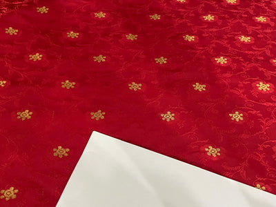 Silk Brocade Fabric  metallic gold jacquard  44"wide available in 2 colors red and watermelon red BRO953[3/4]