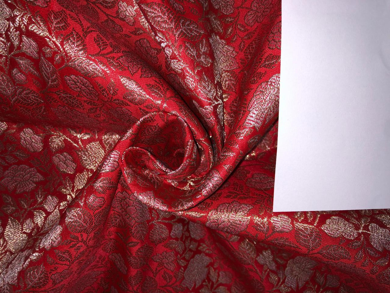 Silk Brocade Fabric metallic gold jacquard  44" wide BRO949A available in 3 colors red/peach and pink