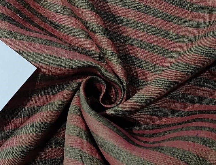 100% Linen stripe 60's Lea Fabric 58" wide available in 2 color stripe combination burgundy/black AND mustard burgundy