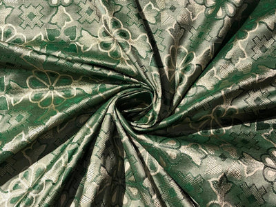 Brocade PURE SILK fabric VESTMENT 54" wide  GREEN AND GOLD TAFJ9[2]