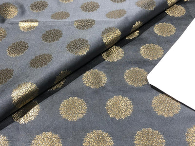 Silk Brocade fabric with Metallic gold motif Jacquard  44" wide available in 3 colors mango , midnight blue and grey