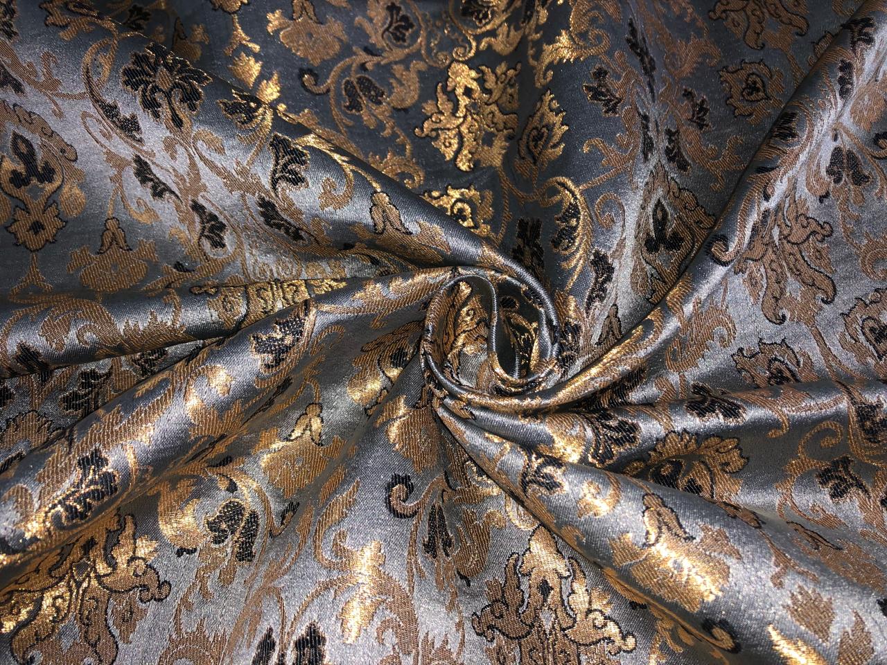 Silk Brocade fabric with  gold jacquard  BRO1018 available in 4 colors gold/lilac/grey and sea blue BRO1018