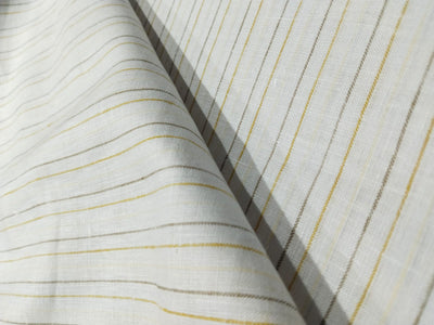 100% Linen stripe 60's Lea Fabric 58" wide available in two colors blue/ white and ivory ,yellow and brown .