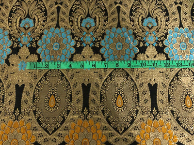 Silk Brocade Fabric BLACK ,metallic gold ,red ,blue and mustard Color 44" wide BRO775[5]