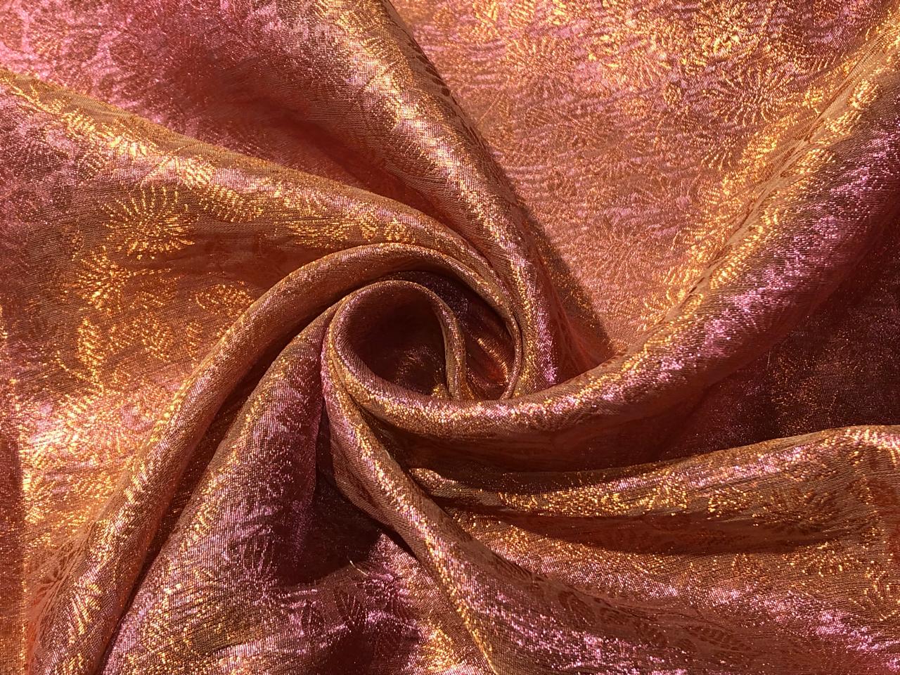 Silk Brocade Tissue Fabric with metallic copper  jacquard available in 2 colors  DUSTY ROSE AND TEAL BRO988[2/3]