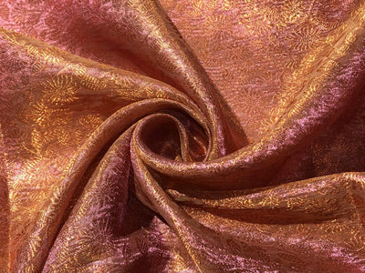 Silk Brocade Tissue Fabric with metallic copper  jacquard available in 2 colors  DUSTY ROSE AND TEAL BRO988[2/3]