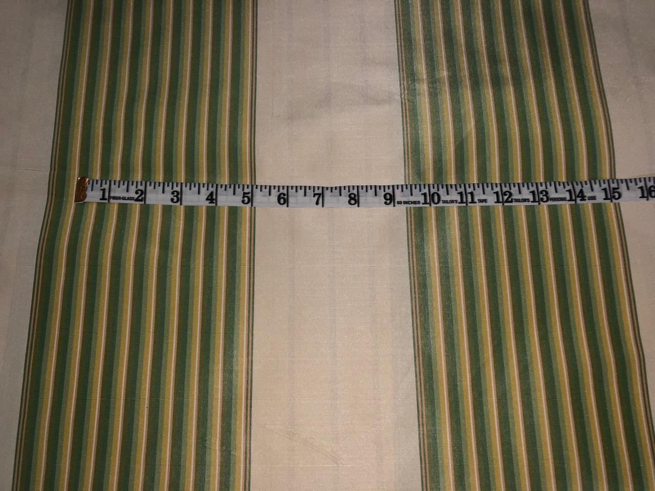 100% Silk Taffeta Fabric shades of green,gold and cream Stripes TAFS161[1] 54&quot; wide