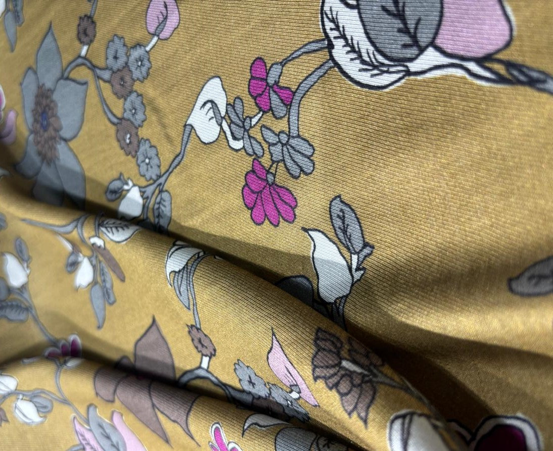 Viscose TWILL Digital Floral Print 41&quot; wide available in 2 colors mustard , slate blue and berry