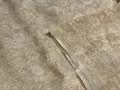 100% silk crepe rich ivory CRUSH jacquard with subtle gold effect 80 grams  44" wide available in 2 designs leaf and floral