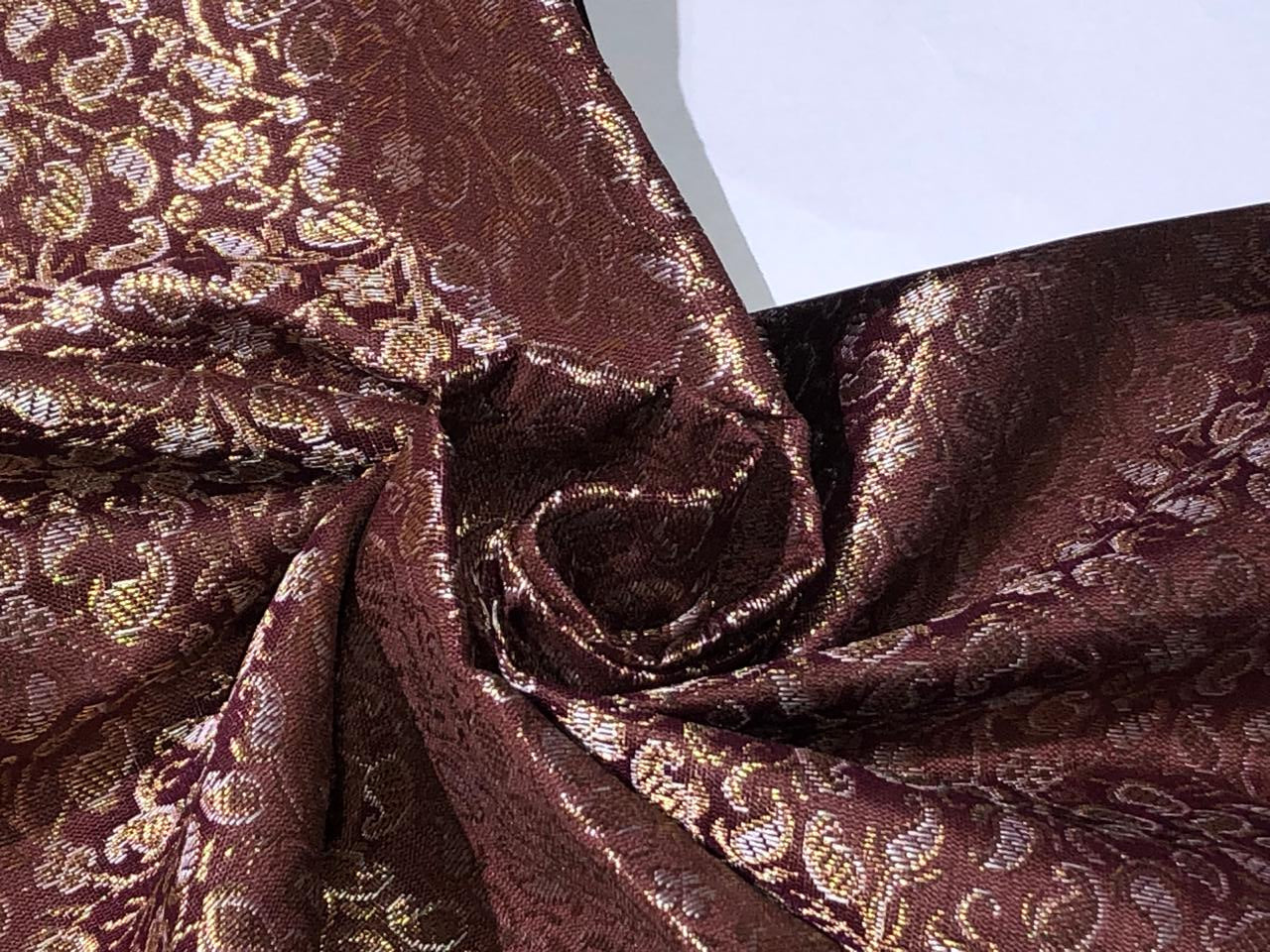 Silk Brocade fabric with subtle metallic gold jacquard paisleys available in 3 colors red , grey and burgandy  BRO989[4/5]