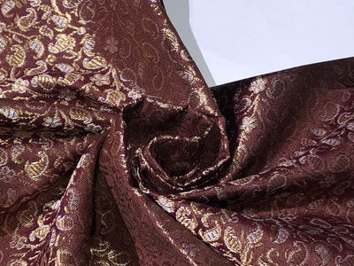 Silk Brocade fabric with subtle metallic gold jacquard paisleys available in 3 colors red , grey and burgandy  BRO989[4/5]