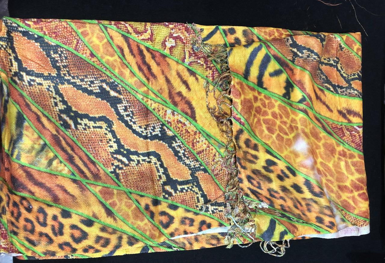 SCARVES/STOLES WITH FRINGES 70" X 27" available in 2 styles animal print and floral print