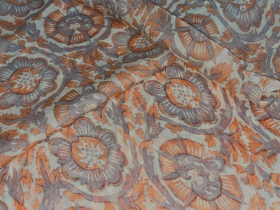 Chiffon printed  cream ,orange peach and light grey color fabric 58" wide [15450]