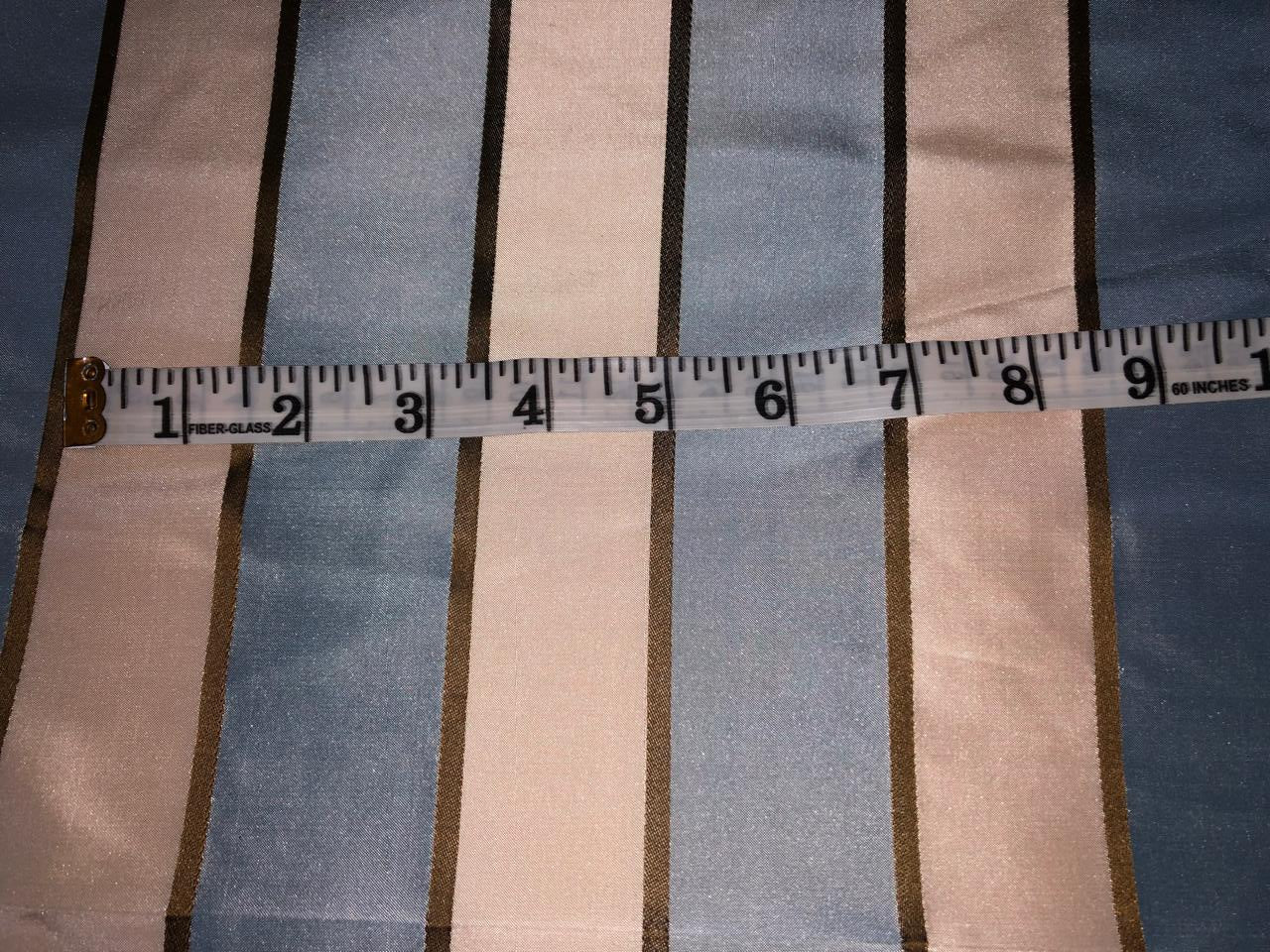 100% SILK TAFFETA IVORY ,SLATE BLUE AND GOLD  STRIPE 54" wide TAFSNEW10[1] [16155]