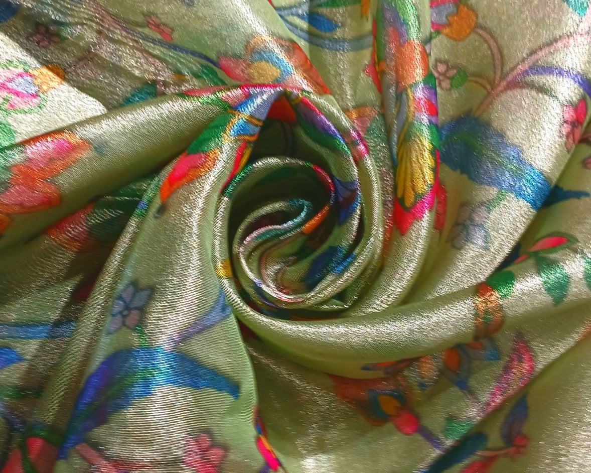 Silk metallic tissue organza fabric MULTI COLOR FLORAL JACQUARD 44 INCHES WIDE available in 5 colors SILVER GREY,MINT,PINK ,SILVER BLUE AND SILVER BLUE