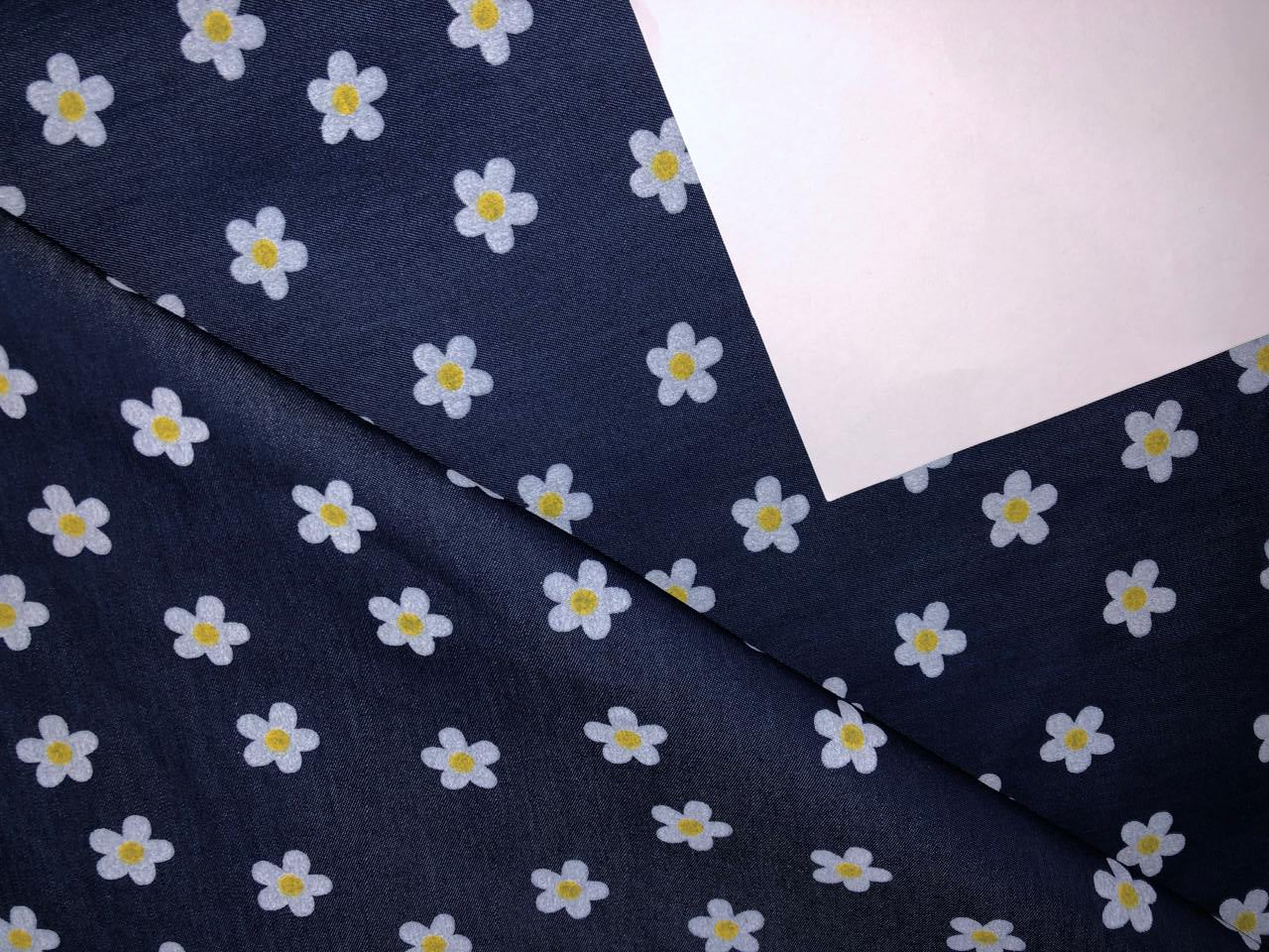 100% Cotton Denim  Fabric 58" wide flower print motifs [16887]