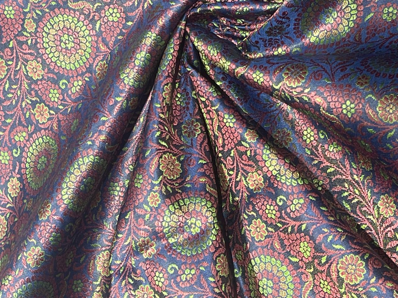 Silk Brocade fabric 44" wide INTRICATE JACQUARD available in 3 colors bright navy ,neon green and candy /golden khaki and candy AND  GOLDEN YELLOW,SALMON PINK AND NEON GREEN BRO960[1/2/3]