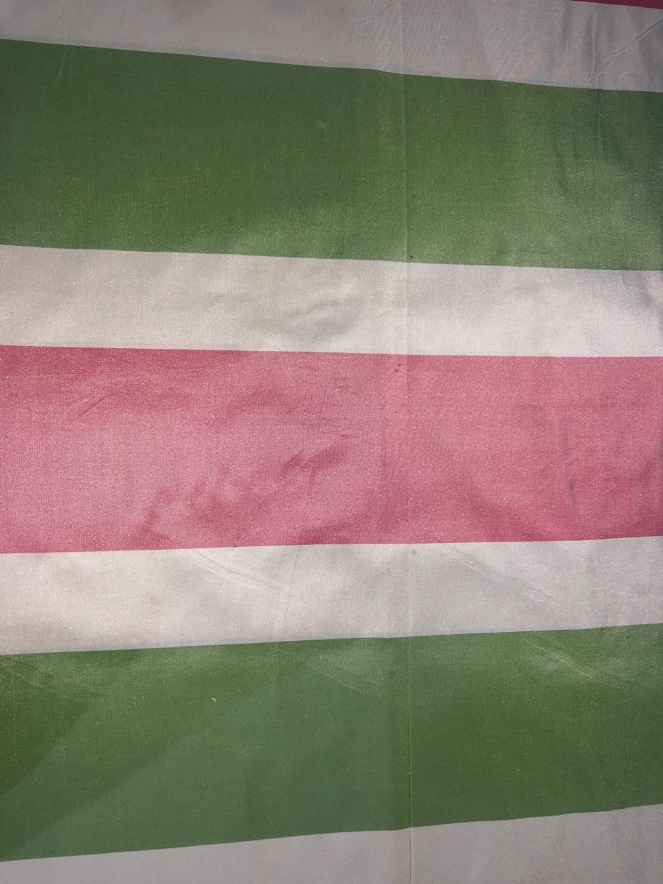 100% Pure Silk Taffeta Fabric SALMON PINK,CREAM AND GREEN stripe TAFS139[4] 54&quot; wide