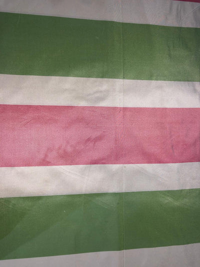 100% Pure Silk Taffeta Fabric SALMON PINK,CREAM AND GREEN stripe TAFS139[4] 54&quot; wide