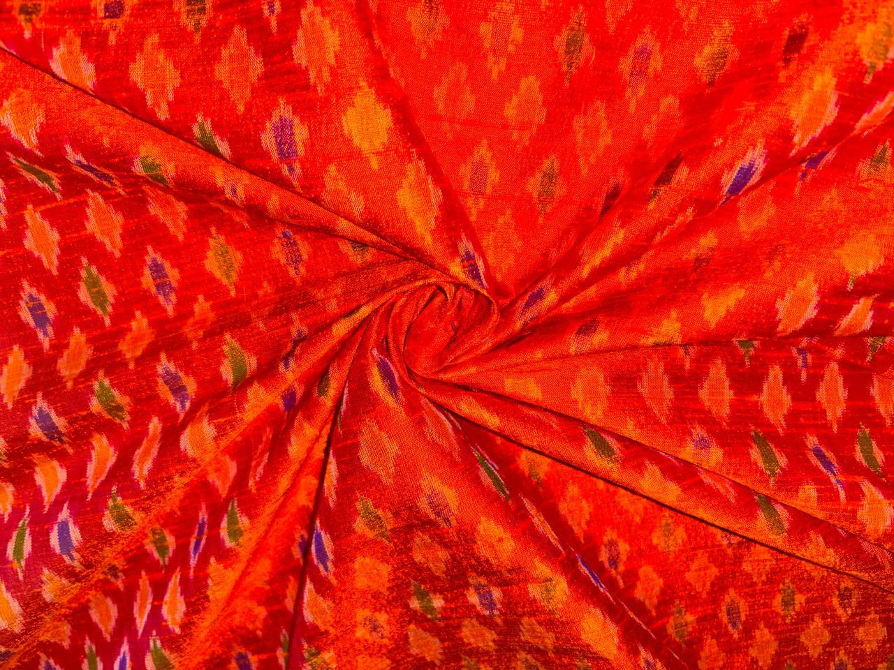 100% pure silk dupion ikat fabric  orange color 44" wide [17177]