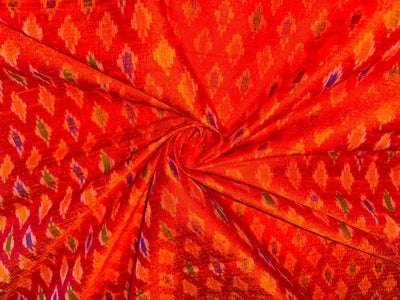 100% pure silk dupion ikat fabric  orange color 44" wide [17177]