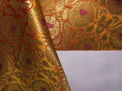 Brocade Fabric MANGO with floral Jacquard x metallic gold  Color 44" WIDE BRO979[2]