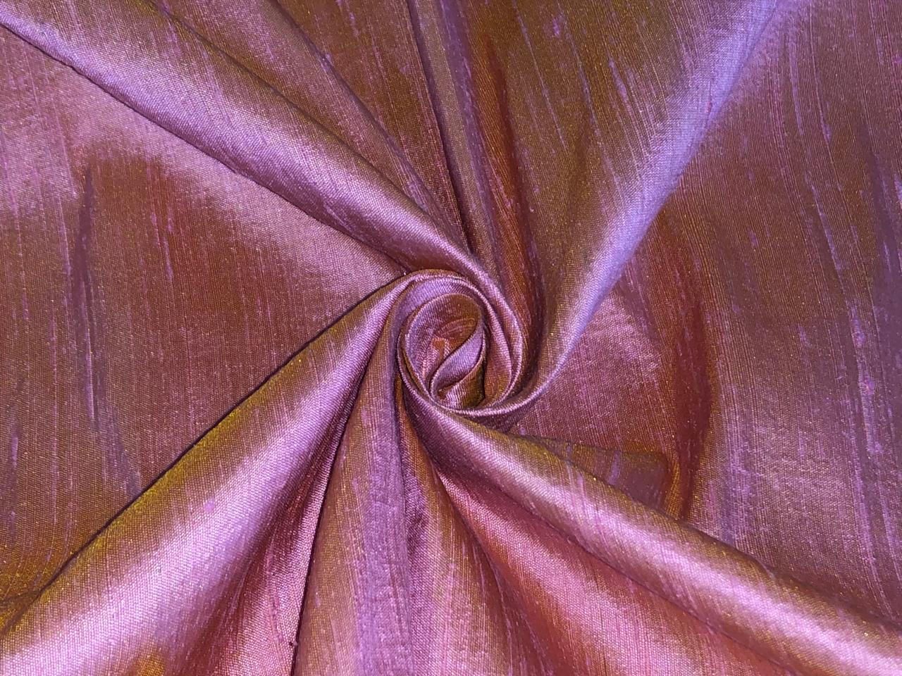 100% PURE SILK DUPIONI FABRIC PINK X GOLD colour 44&quot; wide WITH SLUBS*MM31[3]