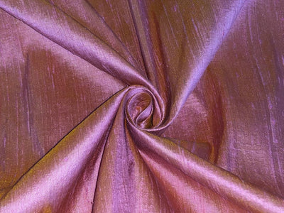 100% PURE SILK DUPIONI FABRIC PINK X GOLD colour 44&quot; wide WITH SLUBS*MM31[3]
