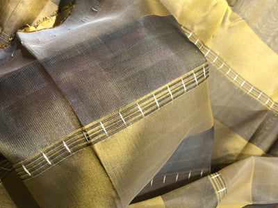 100% Silk mettalic tissue organza fabric gold and gold x black stripes  54 INCHES WIDE [16859]