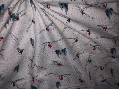 100% Cotton flannel Print 58"wide available in 3 prints penguin, snowmen and skiing on ice