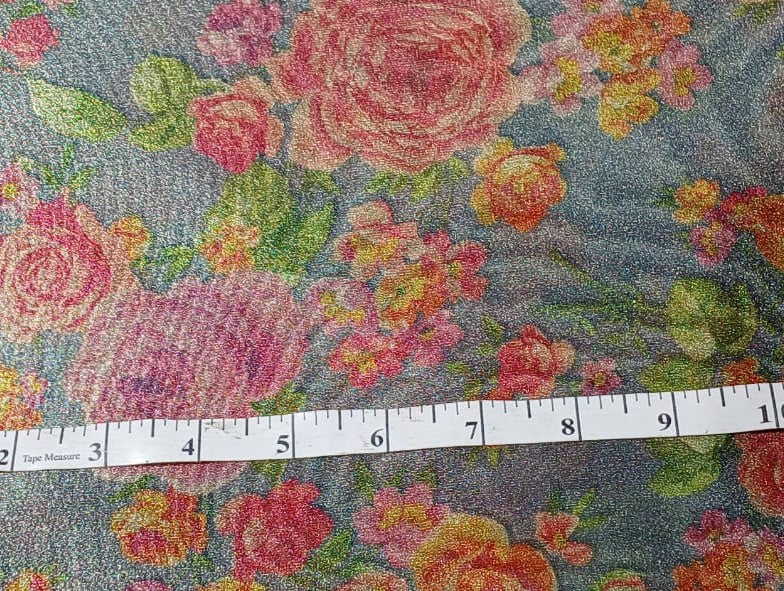 Silk metallic tissue organza fabric MULTI COLOR FLORAL JACQUARD 44 INCHES WIDE available in 5 colors SILVER GREY,MINT,PINK ,SILVER BLUE AND SILVER BLUE