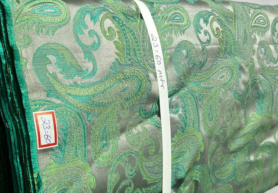 Brocade fabric 54" wide  100% Silk  Jacquard Fabric  PAISLEYS available in 2 colors grey and green and grey, green and brown TAFJACNEW20/21