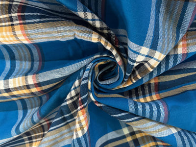 COTTON SHIRTING FABRIC-58" WIDE available in 3 styles multi blue plaids/blue pin stripes and grey stripes