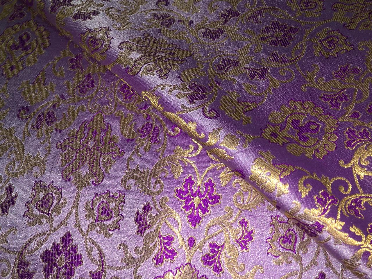 Silk Brocade fabric with  gold jacquard  BRO1018 available in 4 colors gold/lilac/grey and sea blue BRO1018