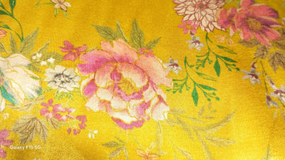 Viscose  Modal Satin fabric Digital pink,cream,orange,peach,green Floral Print 44" wide available in 3 colors black, dark teal and mustard gold