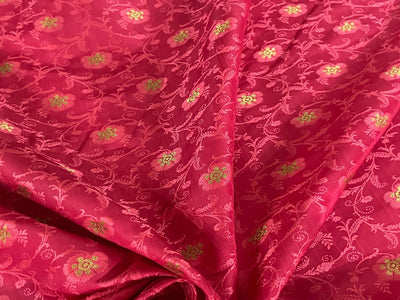 Silk Brocade Fabric  metallic gold jacquard  44"wide available in 2 colors red and watermelon red BRO953[3/4]