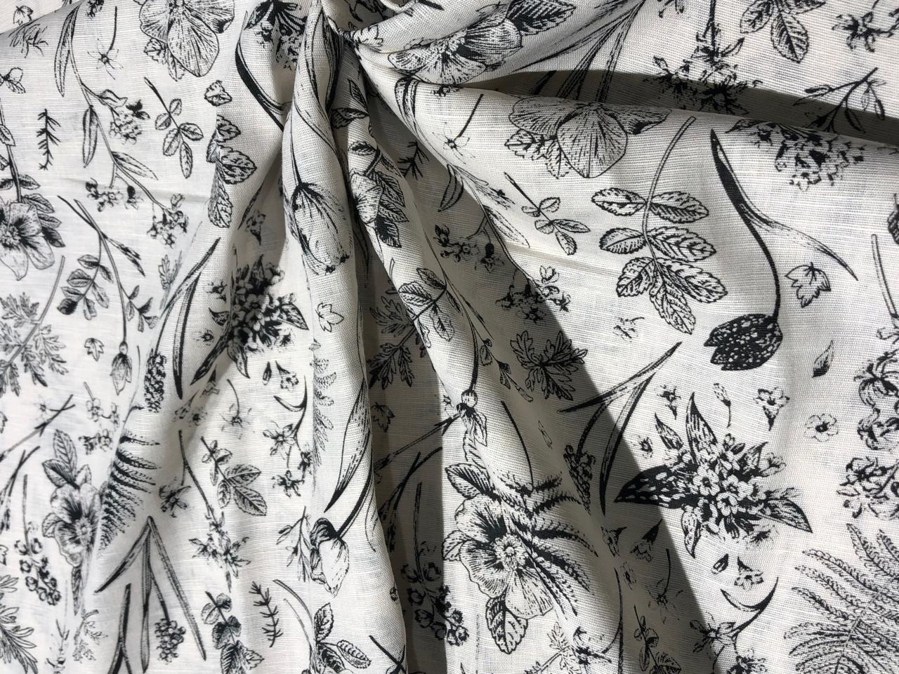 100% linen  digital print fabric 44" wide available in 4 PRINTS CREAM ABSTRACT WITH SEA GREENS,GREENY GREY FLORAL,ELEPHANT AND BLACK AND CREAMK FLORAL