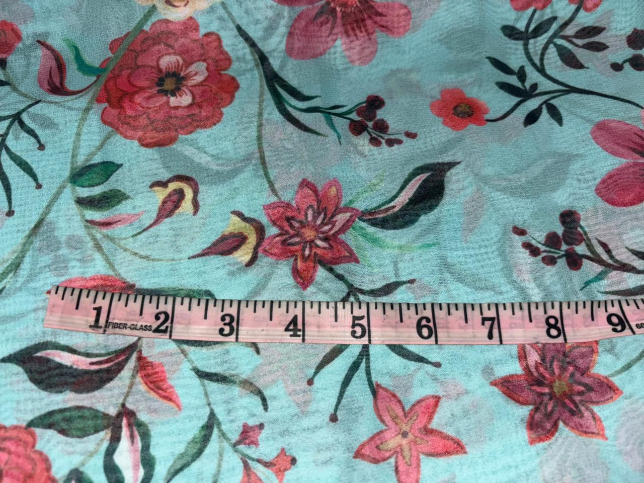 Georgette digital print fabric 54" wide BLUE floral [15949]