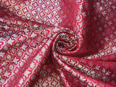 Brocade Fabric Jacquard x metallic gold Gold Color 44" WIDE BRO977 available in 7 colors bright pink , red,royal blue,teal,parrot green,mulberry and ivory