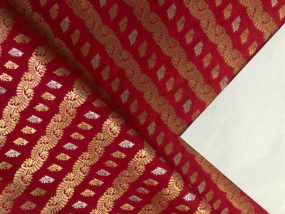 Silk Brocade fabric 44" wide  Jacquard with metallic gold and silver motif rows available in 2 colors red and black BRO939[1/2]