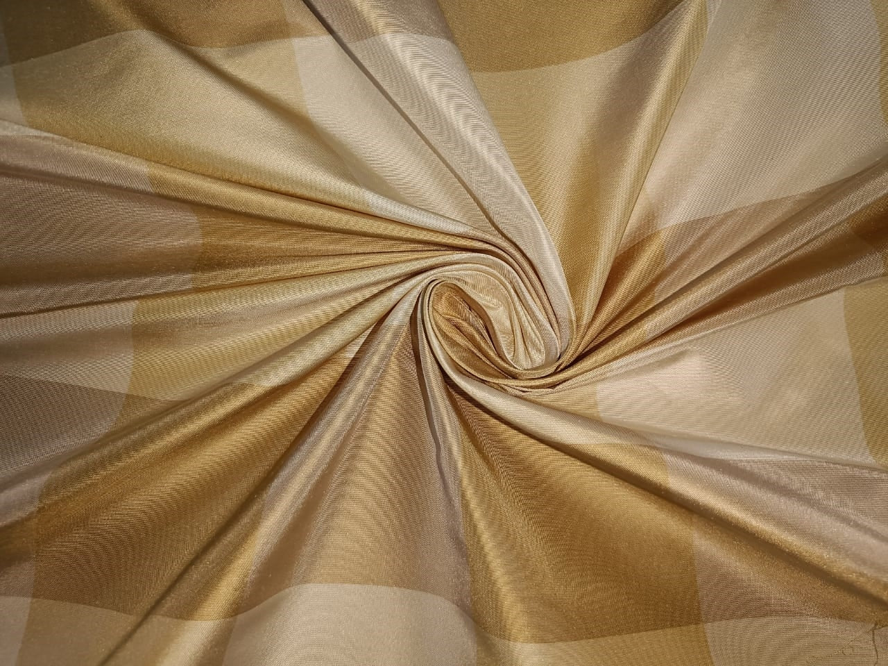 SILK TAFFETA FABRIC Shades of gold and cream colour plaids 54" wide TAFC13