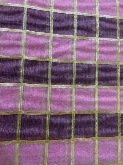 cotton chanderi fabric plaids shade of pink &amp; metallic gold 44&quot; wide [9258]