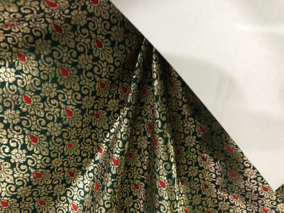 Silk Brocade fabric with metallic gold jacquard 44" wide available in 3 colors green ,red and black BRO945