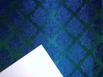 Silk Brocade Fabric  emerald green with royal blue motif 44" wide BRO954[2]