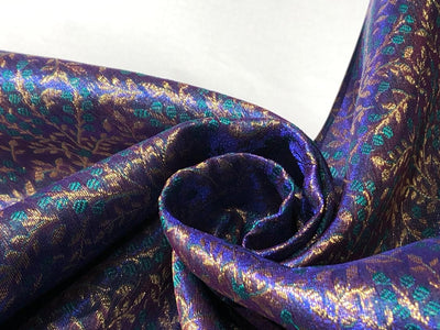 Brocade Fabric VINE Jacquard 3 D EFFECT with metallic gold available in 2 colors purple and blue BRO993[1/2]