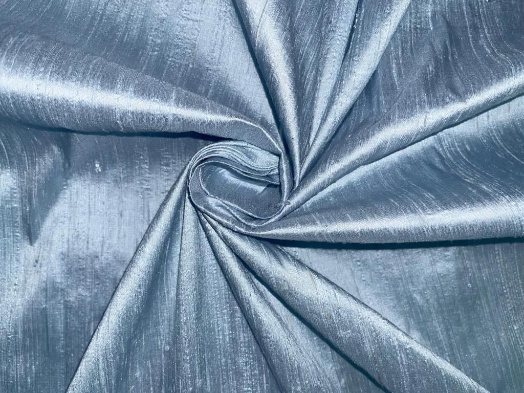 100% PURE SILK DUPIONI FABRIC  PASTEL BLUE  54" wide WITH SLUBS MM118[2]