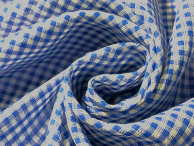 100 % Cotton YARN DYED PLAIDS 58" BLUE AND WHTE [16768]